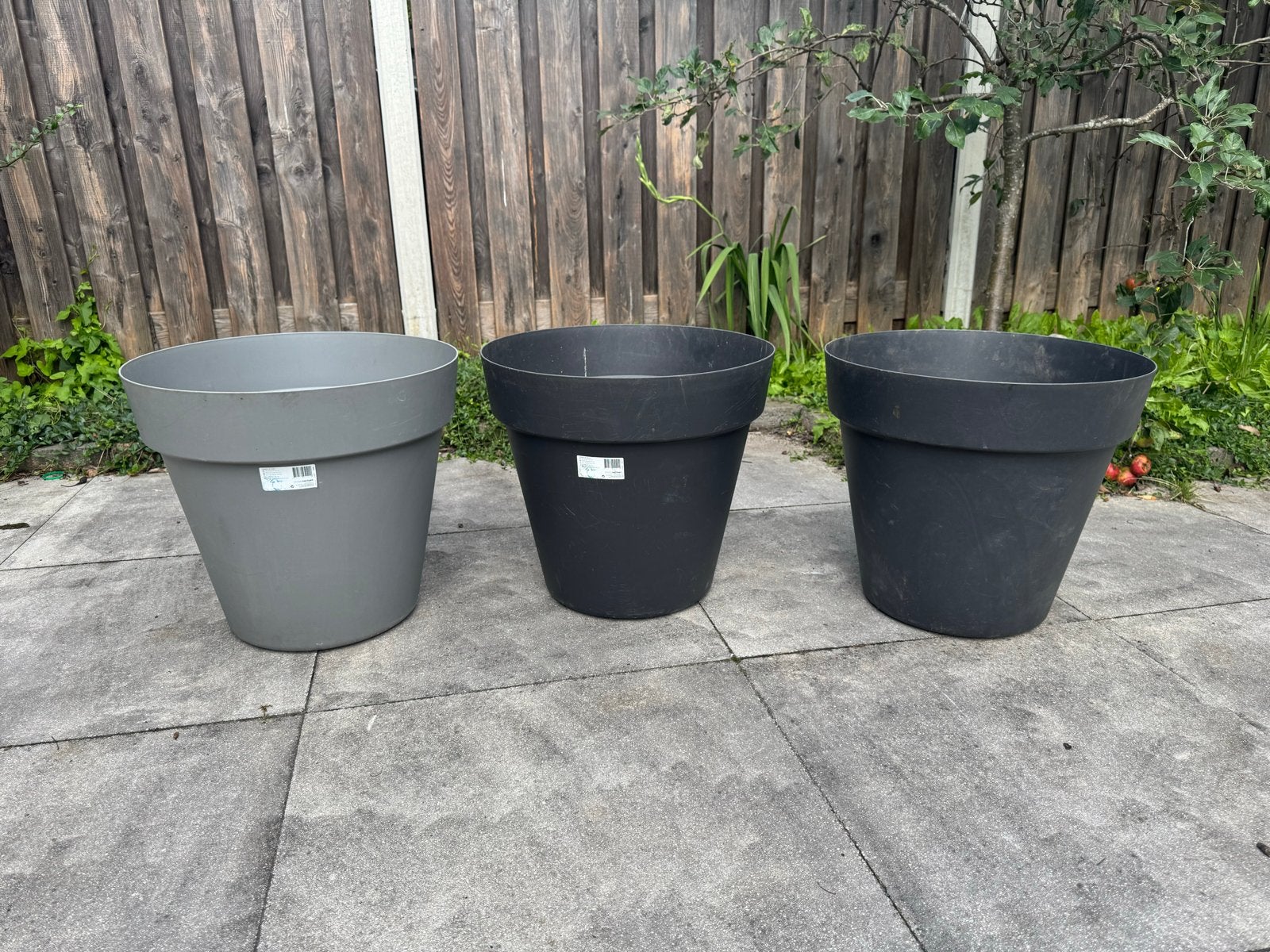 3 grote bloempotten Ø47 cm – Toledo - 42L – zwart en grijs, Tuin en Terras, Ophalen, Kunststof, Gebruikt, Balkon