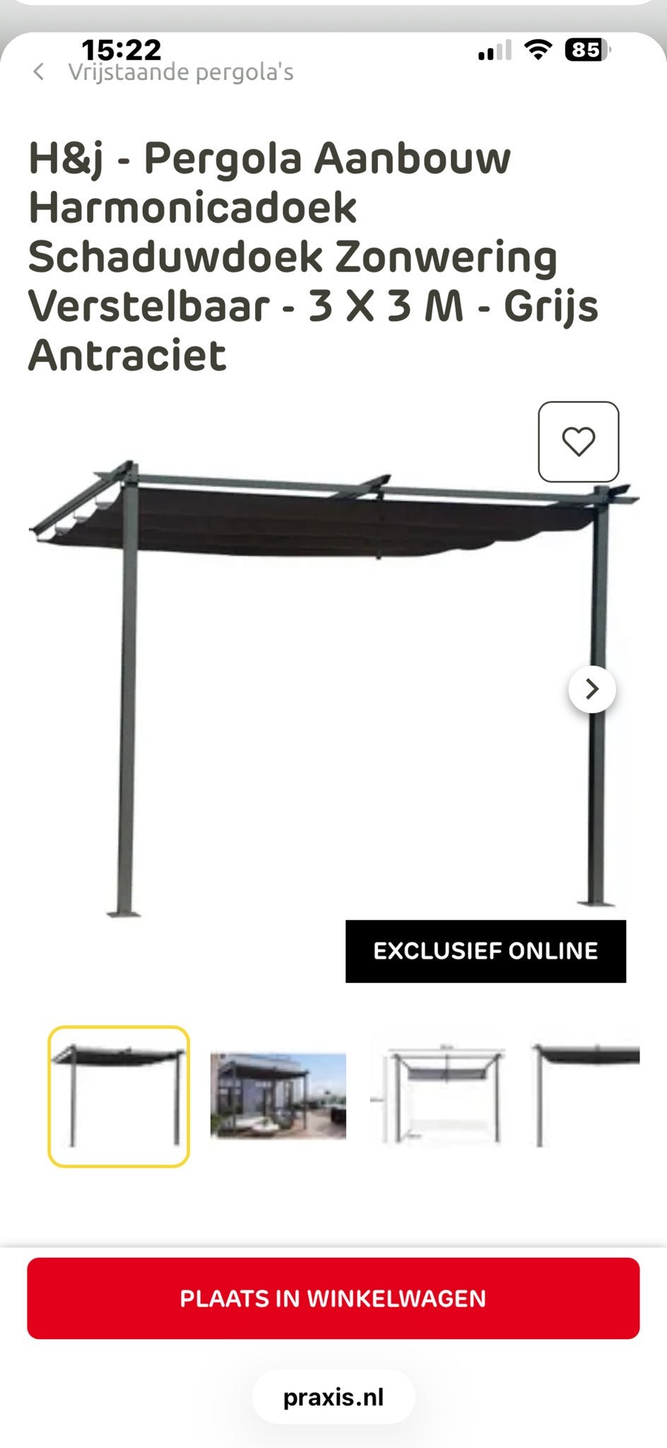 Aanbouw pergola met verstelbaar schaduwdoek 3 x 3 m, Ophalen, Nieuw