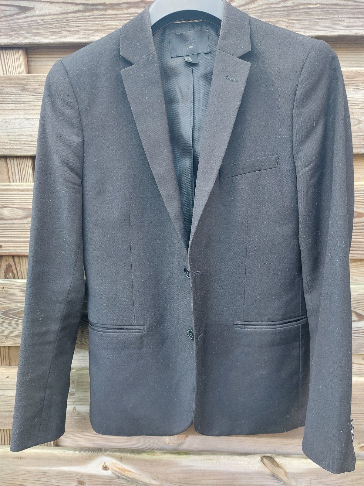 Vintage Colbert Jasje Zwart Maat 46 - Slim Fit, Kleding | Heren, Kostuums en Colberts, Zwart, Ophalen of Verzenden, H&M, Gedragen