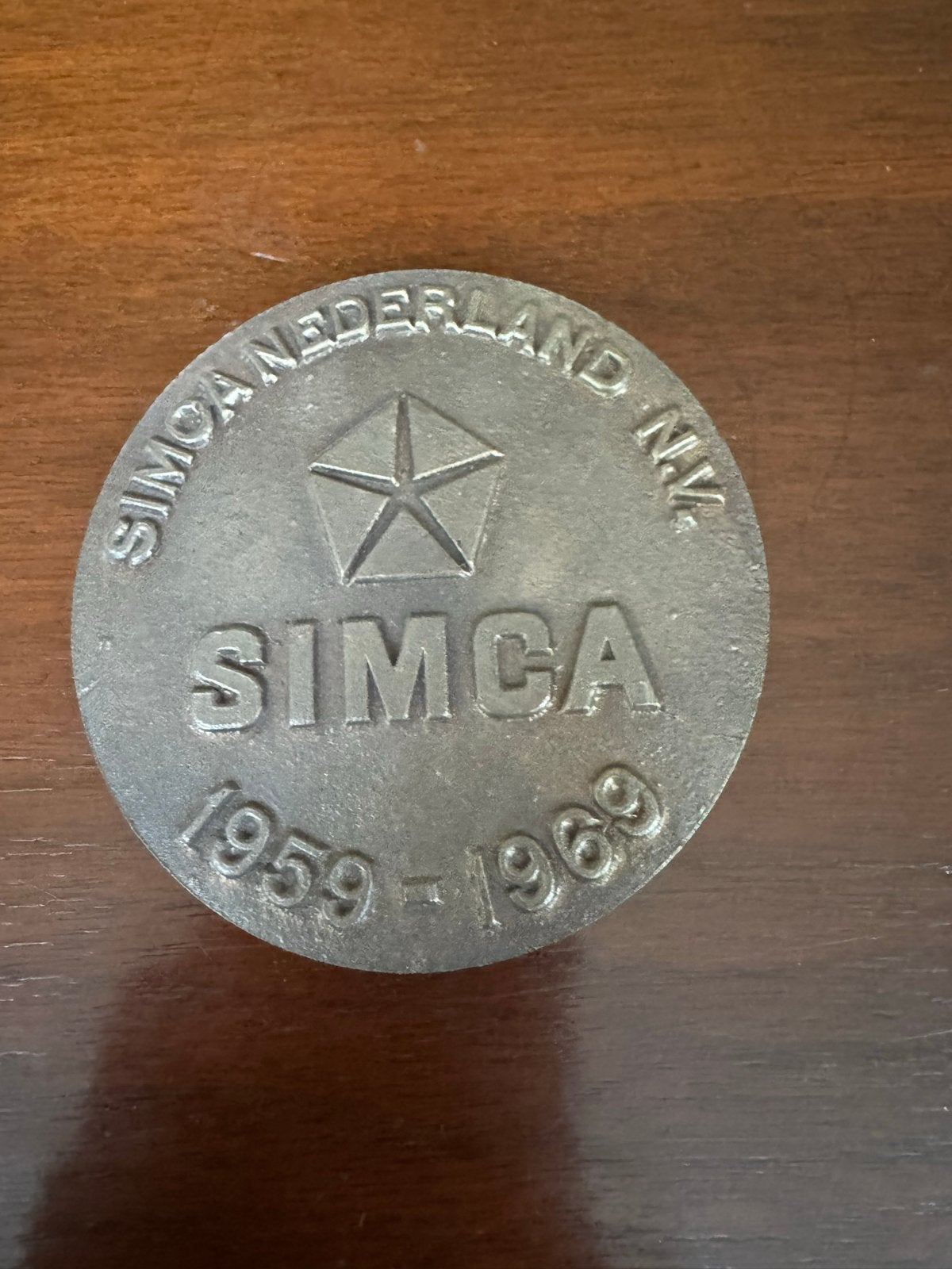 Gedenkpenning Simca Nederland N.V. 1959-1969 Brons, Ophalen of Verzenden, Brons, Nederland