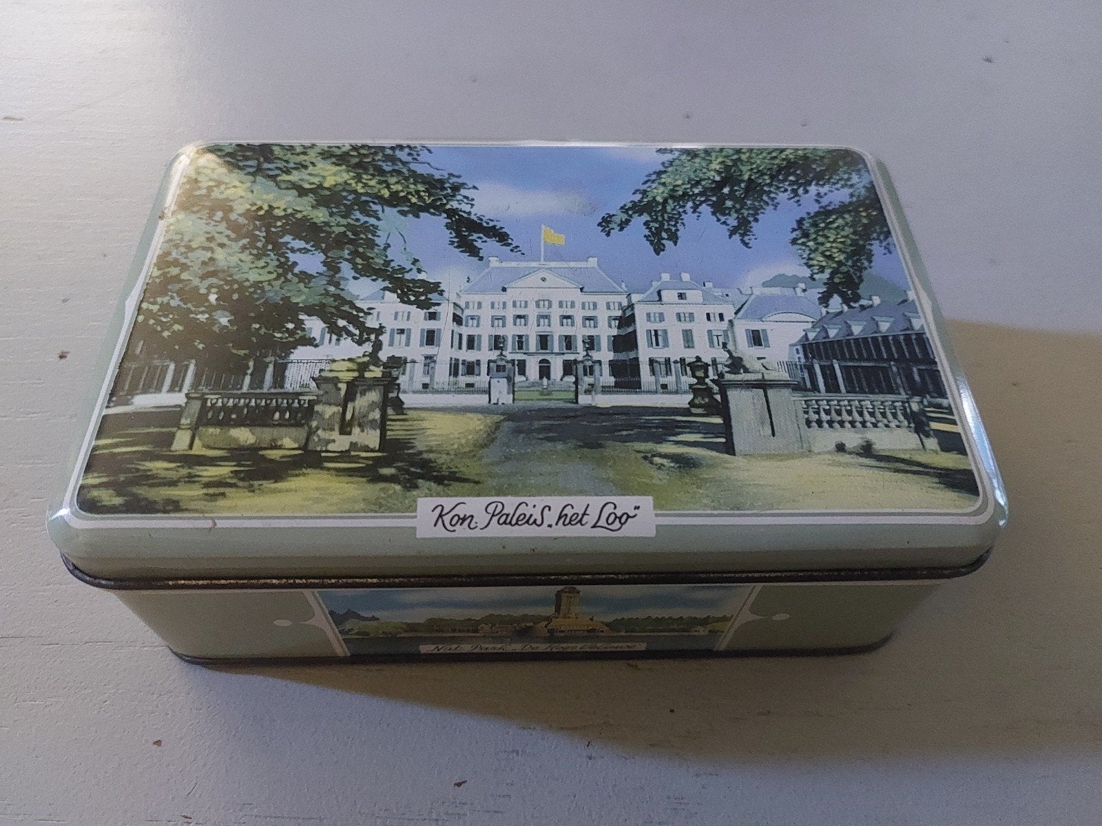 Vintage blikken trommel met foto's van Apeldoorn, Veluwe, Verzamelen, Blikken, Ophalen of Verzenden, Gebruikt, Overige, Overige merken