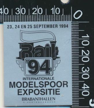 Sticker: Rail 94 - Modelspoor Expositie 1994, Verzamelen, Stickers, Zo goed als nieuw, Bedrijf of Vereniging, Ophalen of Verzenden