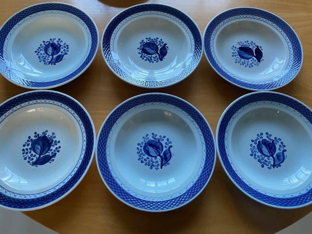 6x Deens Tranquebar soepborden, blauw bloemmotief, Ophalen of Verzenden