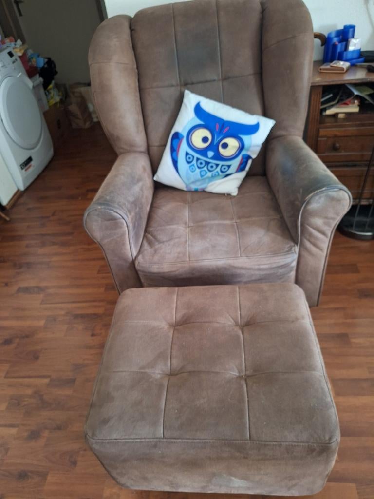 Fauteuil suède bruin, Eenpersoons, Verzenden, 75 tot 100 cm, Zo goed als nieuw