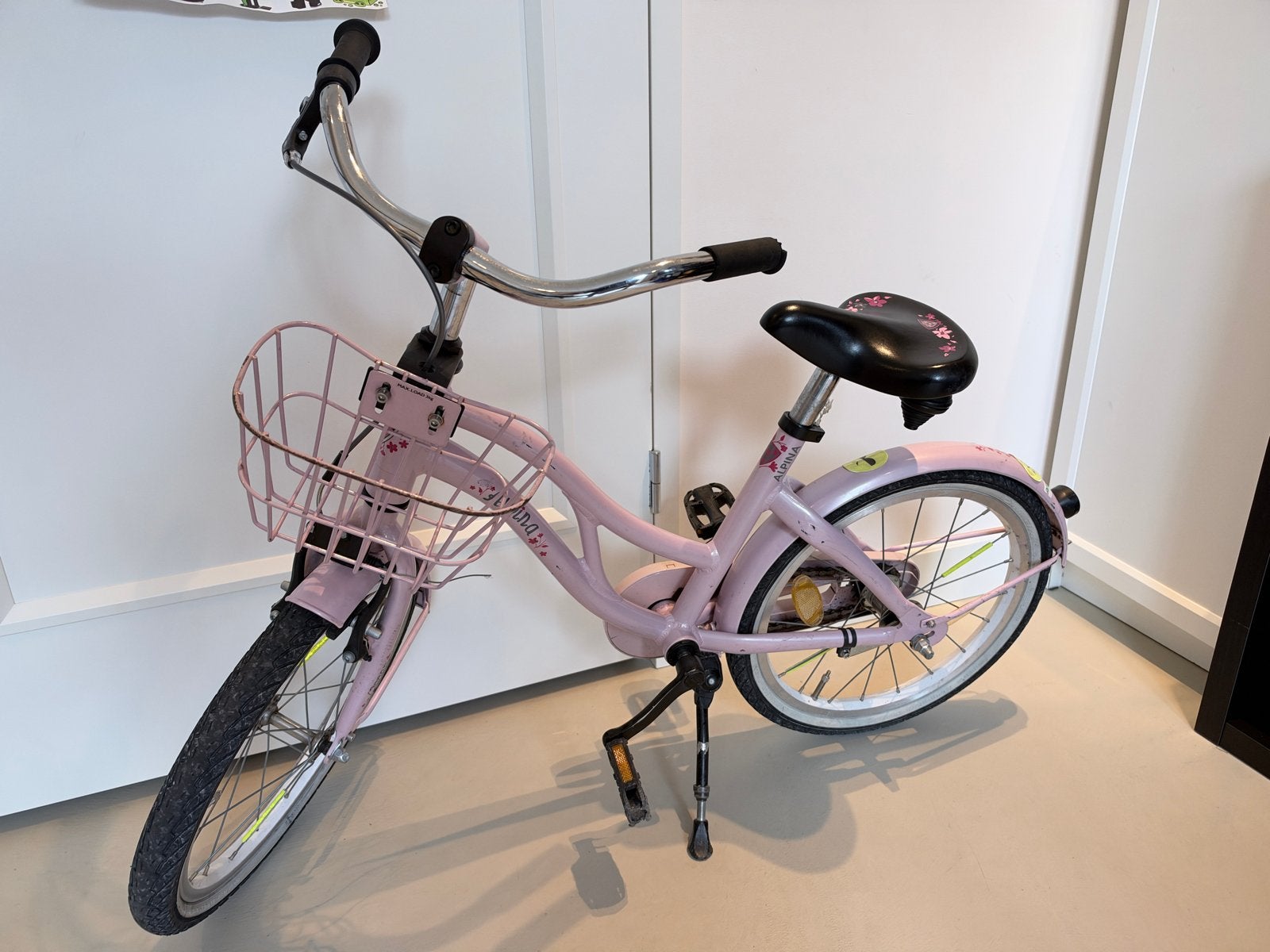 Alpina Ocean 18 inch meisjesfiets roze met mandje, Ophalen, Gebruikt, Terugtraprem, 16 tot 20 inch