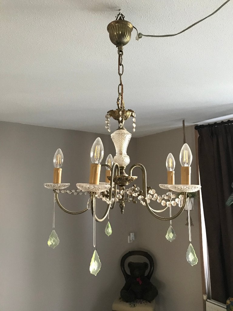 Mooie brocante kroonluchter., Ophalen, Gebruikt, Glas