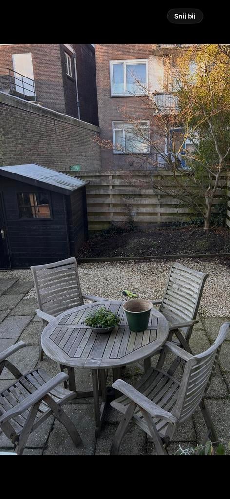 Teak houten tuintafel met stoelen Hartman, Ophalen, 4 zitplaatsen, Gebruikt, Eettafel