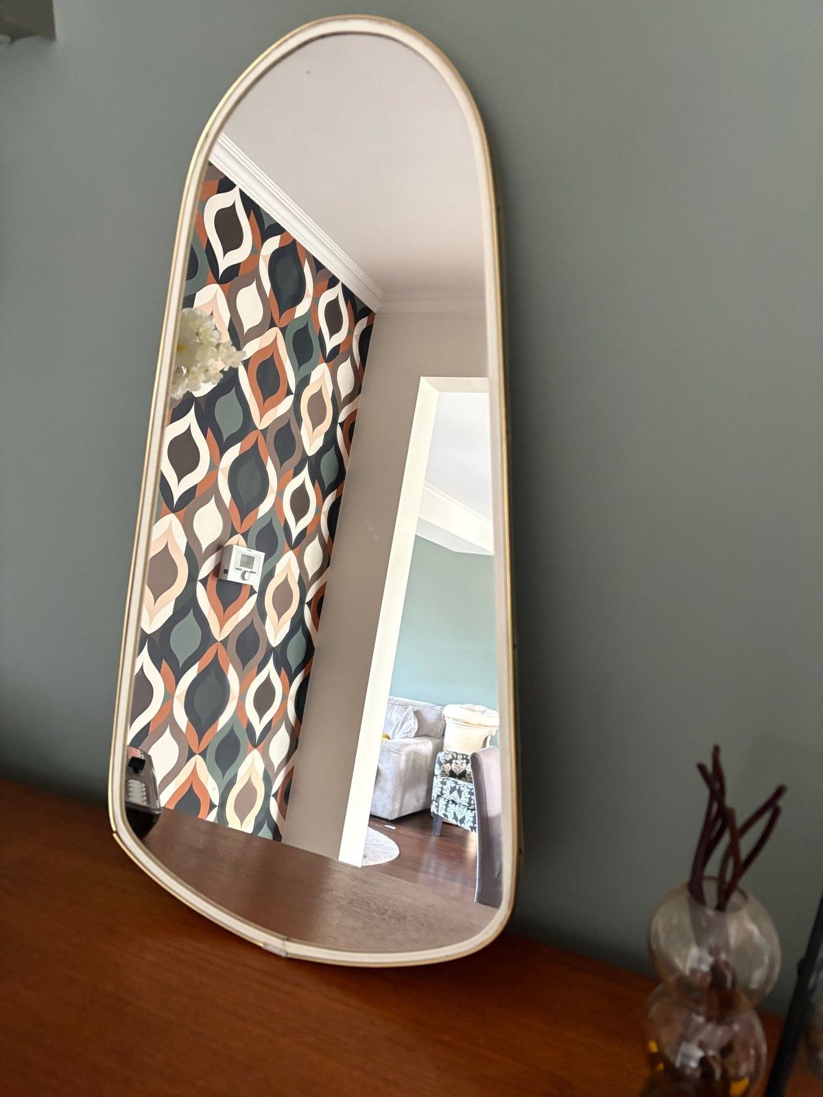 Vintage ovale spiegel met gouden rand, Minder dan 50 cm, Gebruikt, Ophalen of Verzenden, Minder dan 100 cm