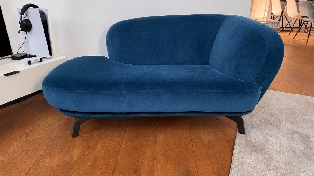 Leolux Flint chaise longue blauw velours – design bank, Ophalen, Luxe/exclusief design, 150 tot 200 cm, Tweepersoons