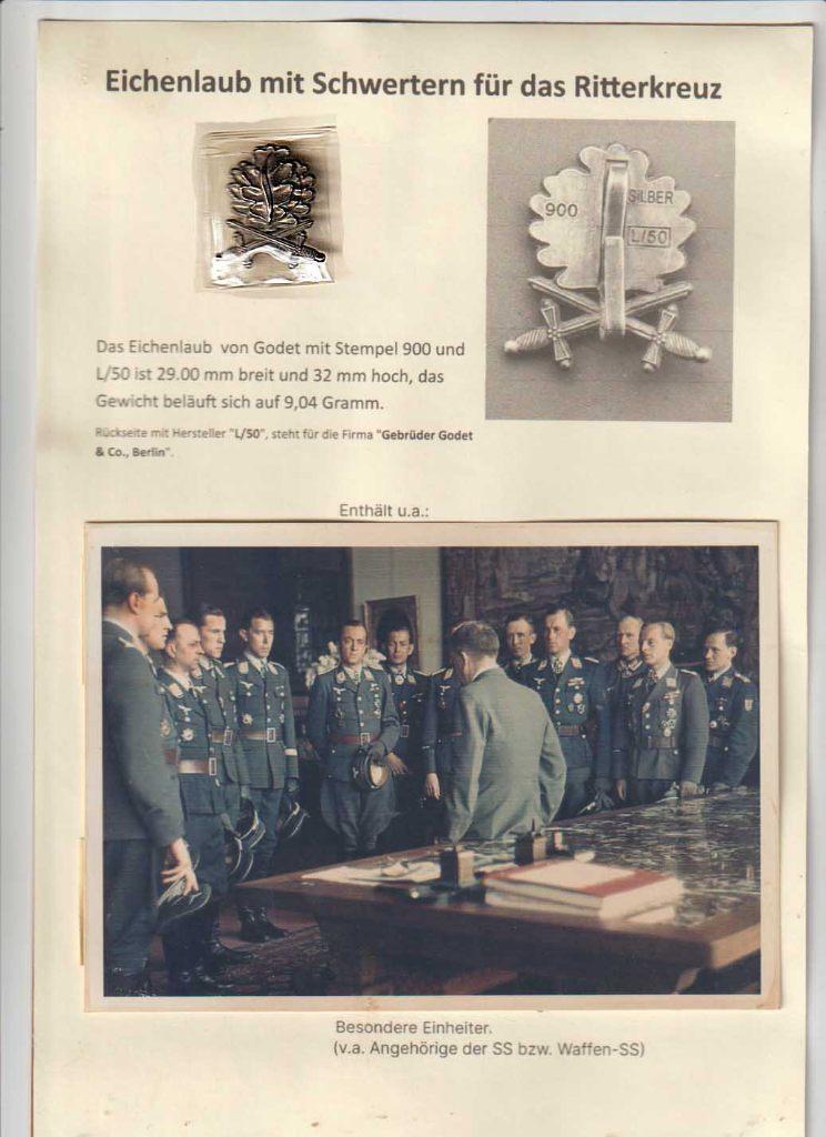 Eichenlaub mit Schwertern - Zilver - für das Ritterkreuz, Verzamelen, Verzenden, Overige soorten, Duitsland, Embleem of Badge