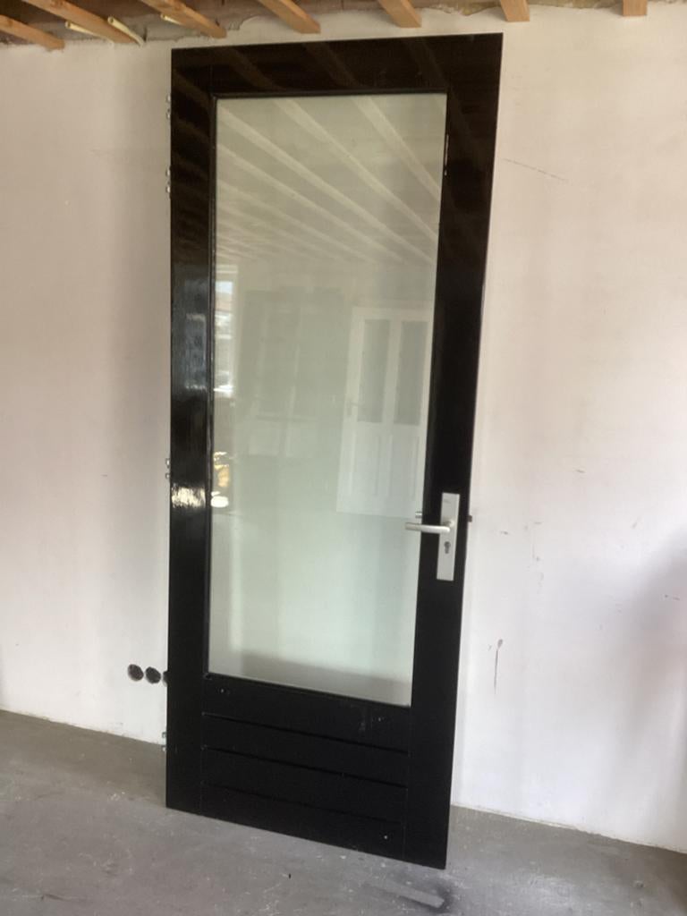Merbau buiten deur +thermopane 233 x 93 cm, Ophalen, Zo goed als nieuw, Buitendeur, 200 tot 215 cm