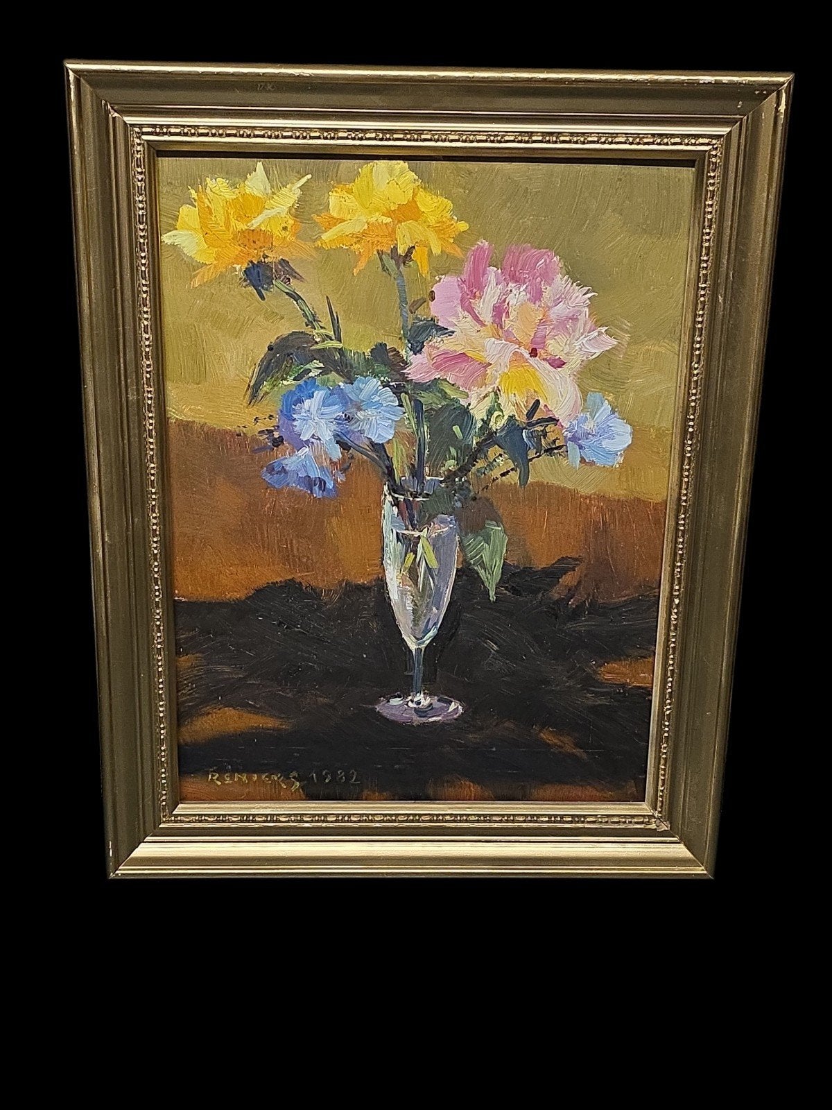 Schilderij 'Fleurs' 1982)gesigneerd, Antiek en Kunst, Kunst | Schilderijen | Klassiek, Ophalen of Verzenden