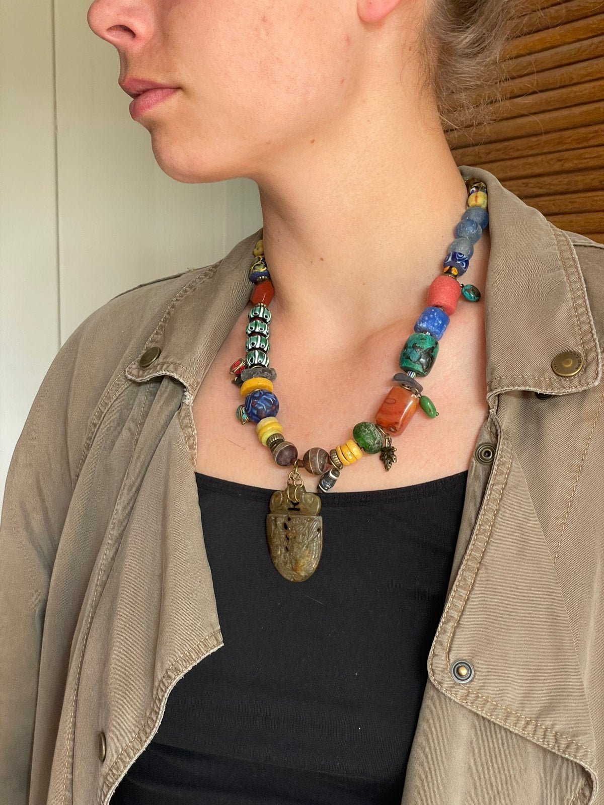 Multi vollar Afrikaanse kralen ketting, Sieraden, Tassen en Uiterlijk, Kettingen, Nieuw, Ophalen of Verzenden, Steen of Mineraal