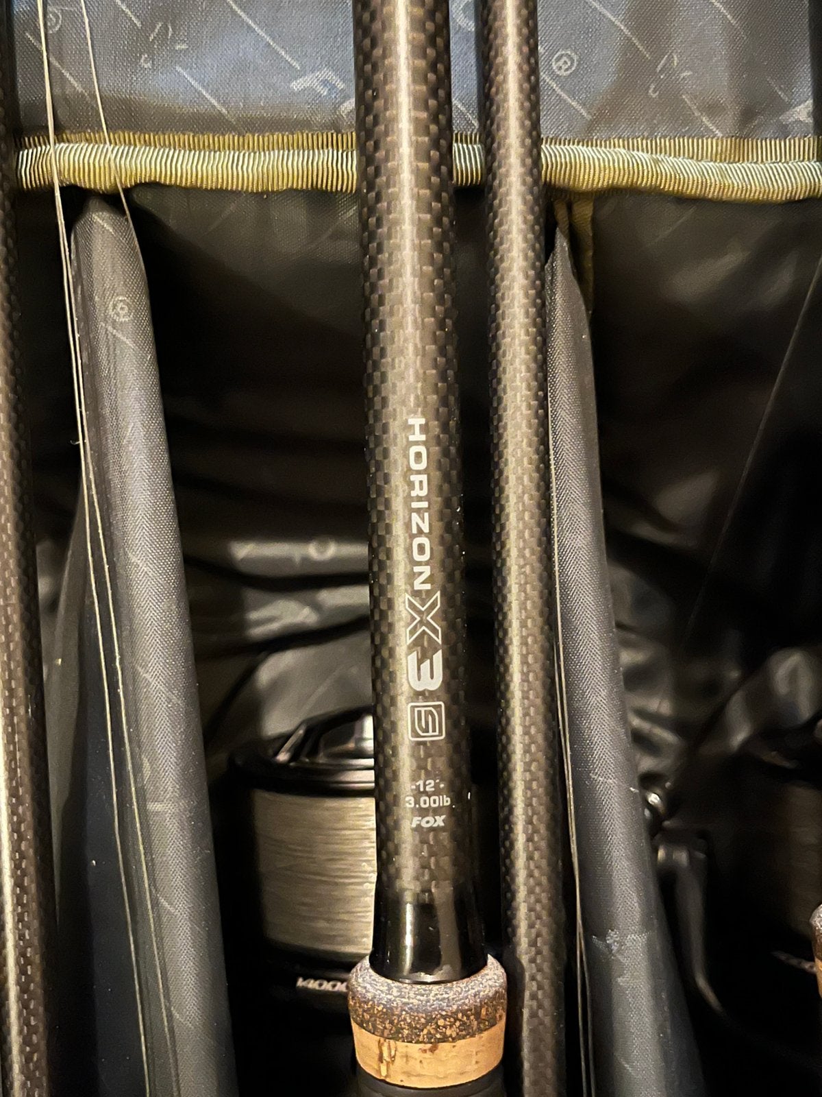 3x Fox Horizon X3-S 12ft 3.0lb Cork Handle FX 5-Rod Holdall, Ophalen of Verzenden, Zo goed als nieuw, Overige typen