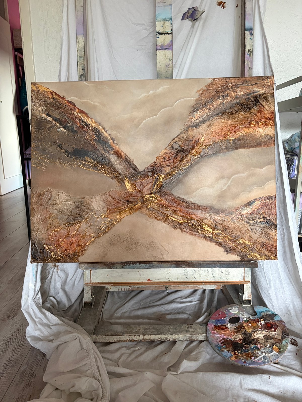 Golden desert - abstract schilderij 70x90., Ophalen