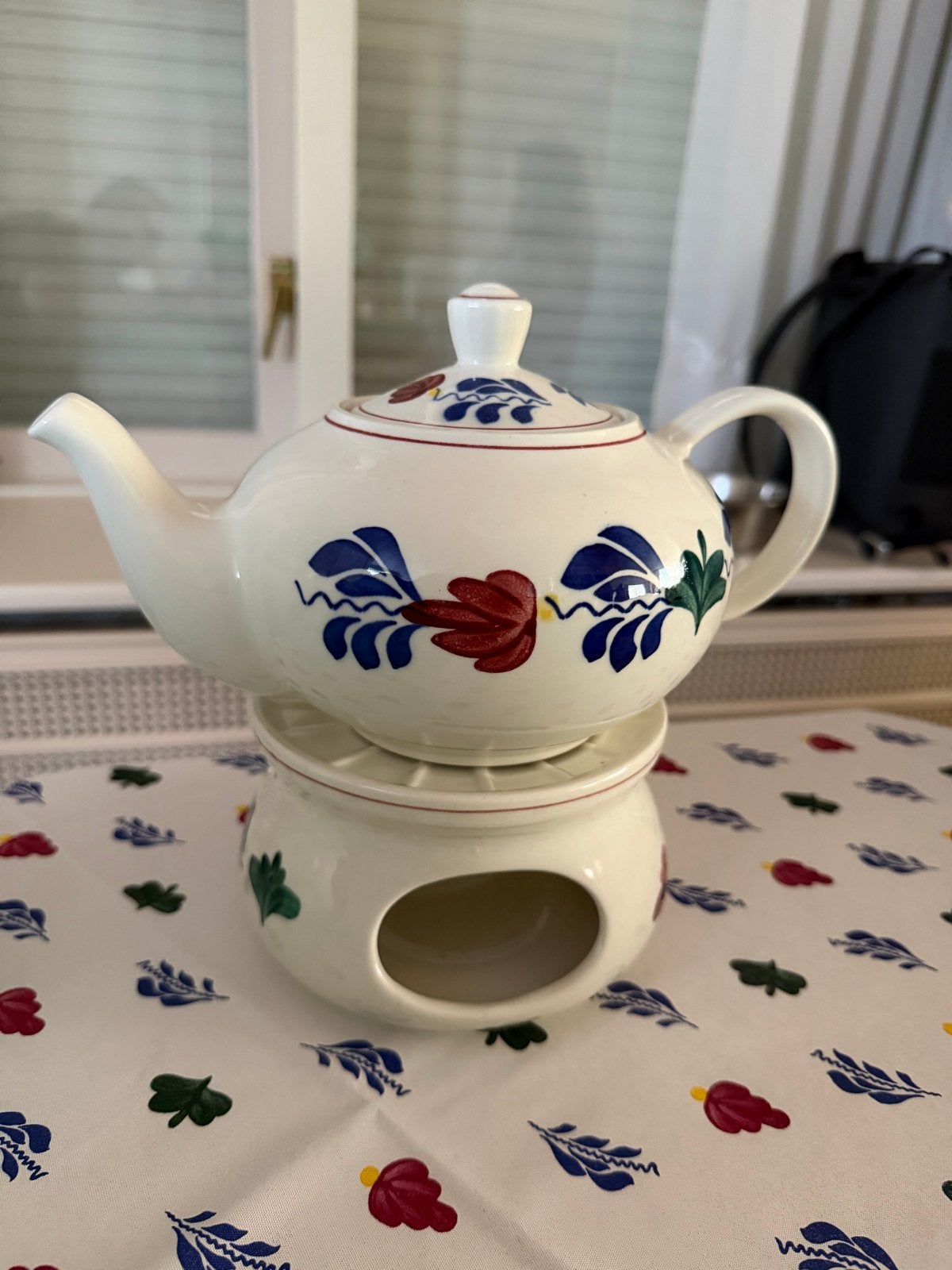 Boerenbont Theepot met Warmhouder - Zo goed als nieuw, Theepot/fluitketel, Ophalen of Verzenden, Zo goed als nieuw, Steen/keramiek