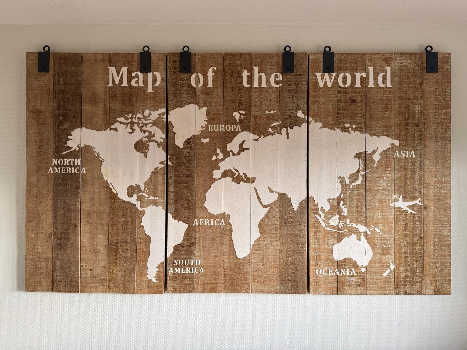 Houten Wereldkaart Wanddecoratie, Ophalen, Gebruikt, Hout, Bruin