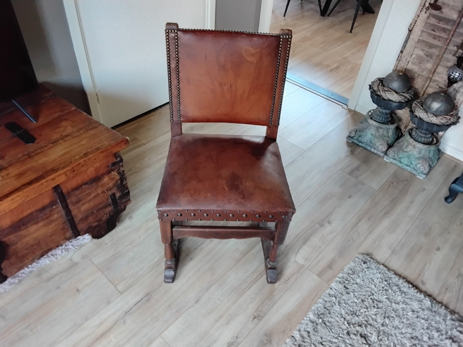 4 eetkamerstoelen, Huis en Inrichting, Stoelen, Ophalen, Gebruikt, Bruin, Leer