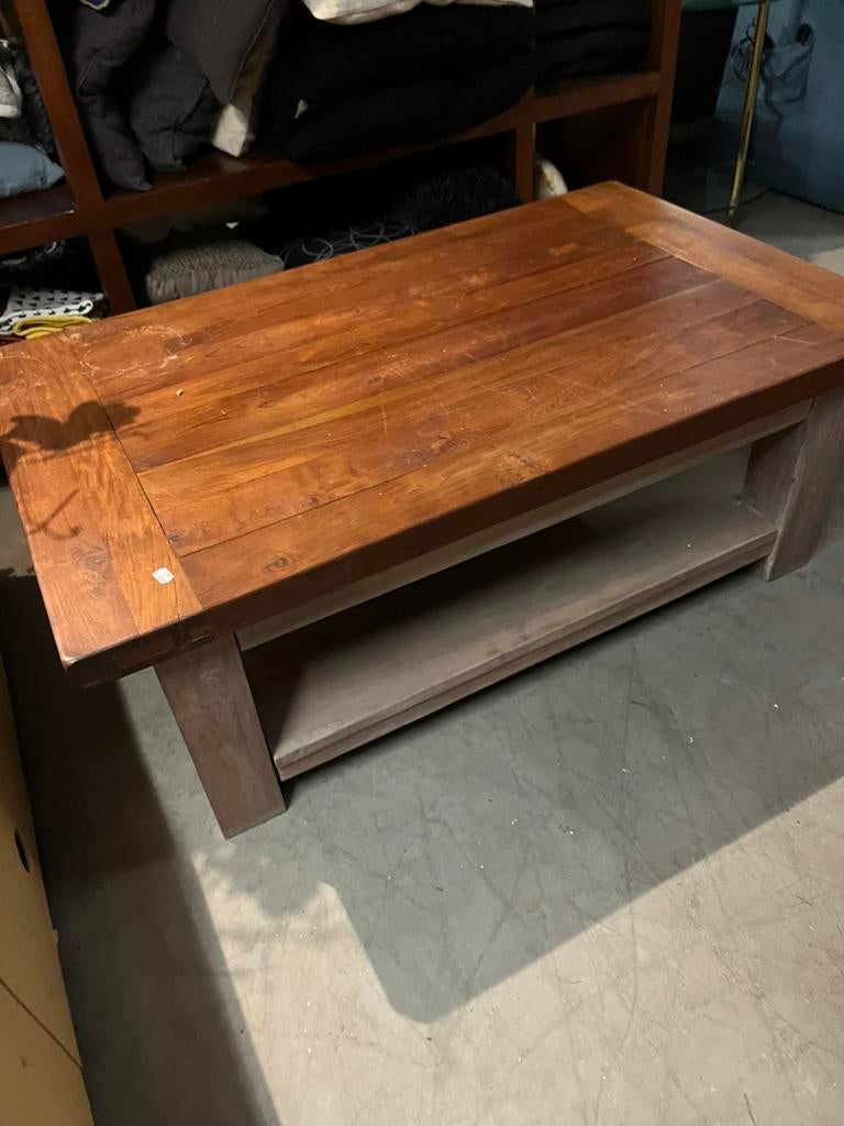 Stevige grote salontafel met dik blad, Gebruikt, 100 tot 150 cm, Minder dan 50 cm, Rechthoekig
