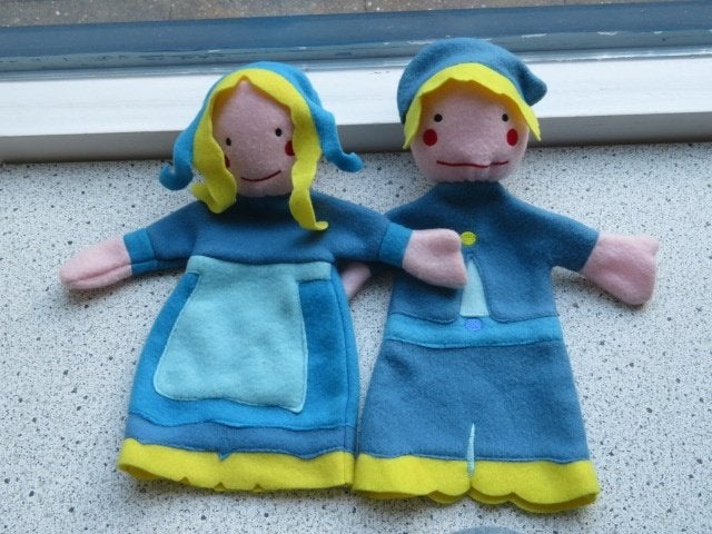 Handpop Boerin en Boer pop van Hema poppenkastpop, Hema, Overige typen, Blauw, Ophalen of Verzenden
