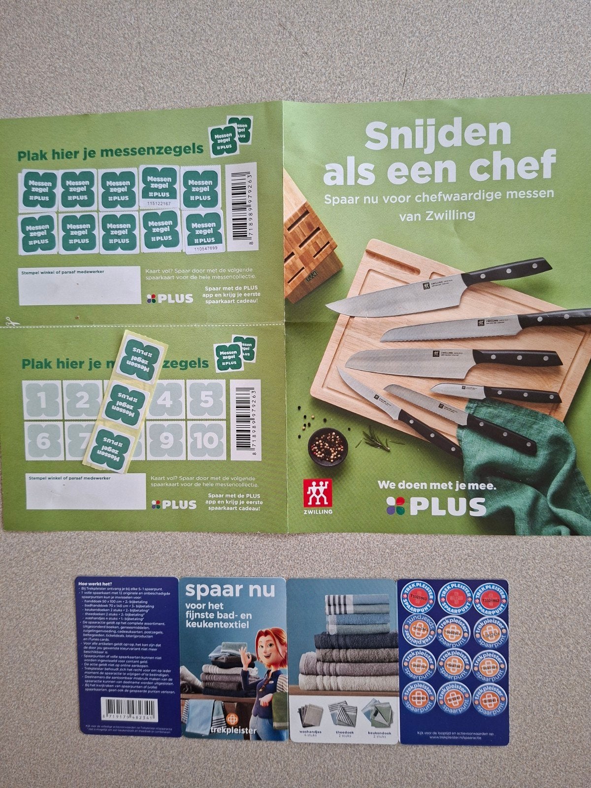 Plus messenzegels Volle kaart+ 3 losse zegels., Plus, Ophalen of Verzenden