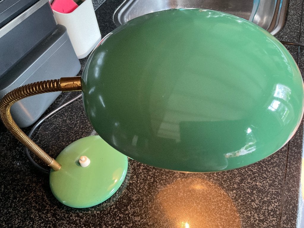 Vintage groene bureaulamp KALTHOFF, Bureaulamp, Gebruikt, Met stekker, Ophalen of Verzenden