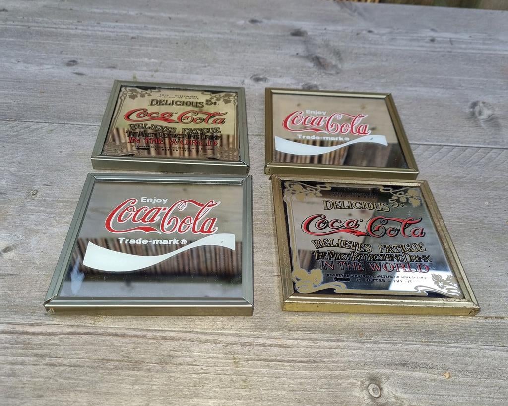 Set van 4 vintage Coca-Cola reclame spiegeltjes, Verzamelen, Ophalen of Verzenden