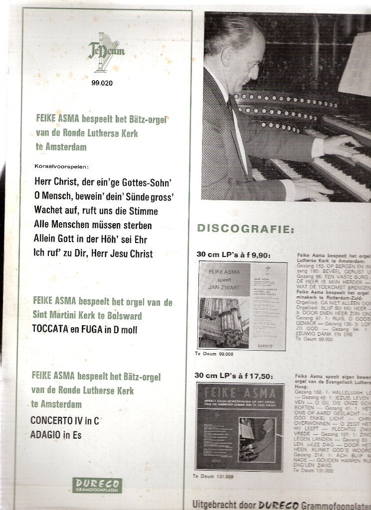Feike Asma speelt Bach _LP Dureco- Ronde Lutherse kerk Adam, Ophalen, Gebruikt, Overige formaten, Overige typen