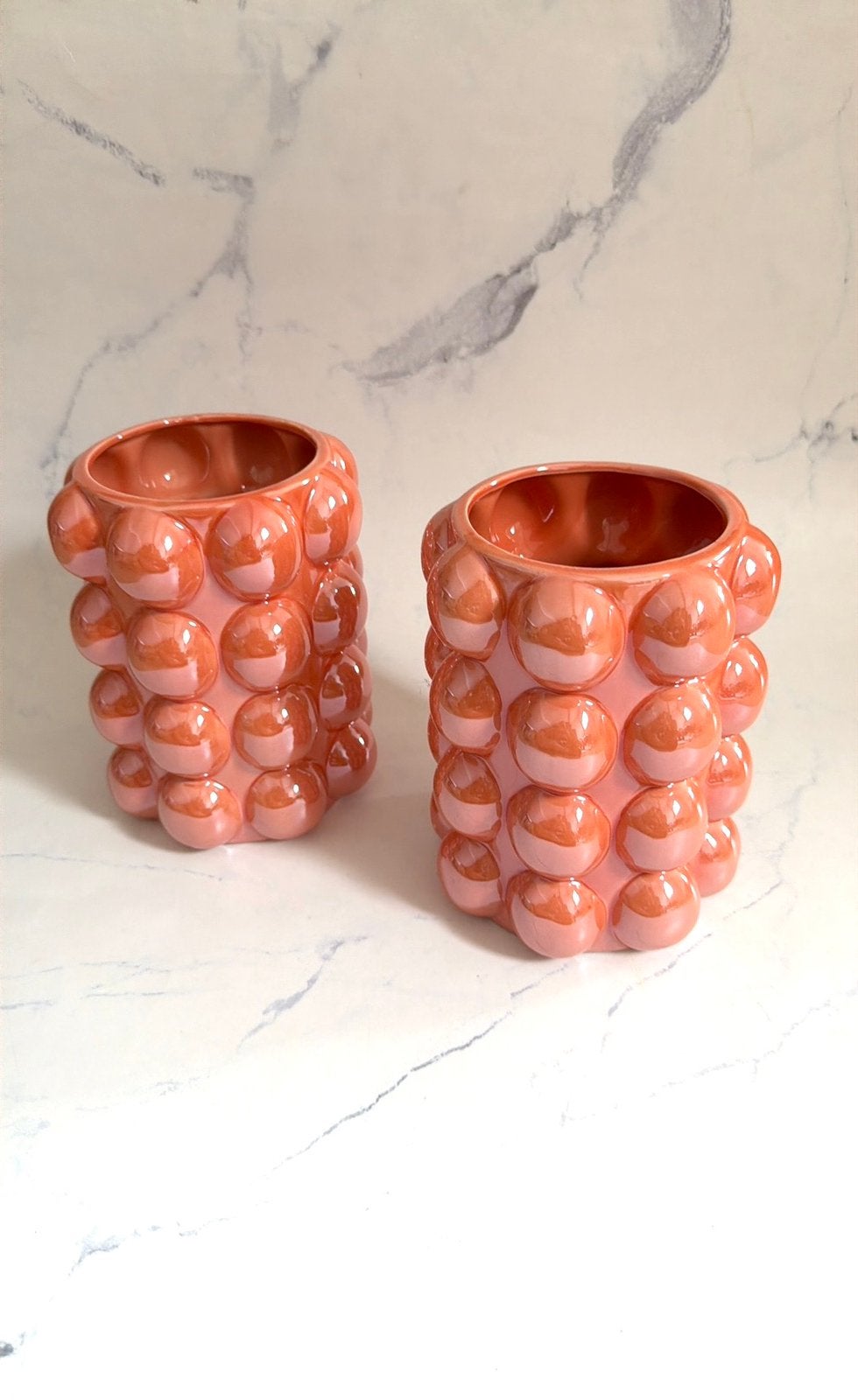 2 Bubbly vazen, Huis en Inrichting, Woonaccessoires | Vazen, Ophalen, Nieuw, Oranje, Steen/keramiek