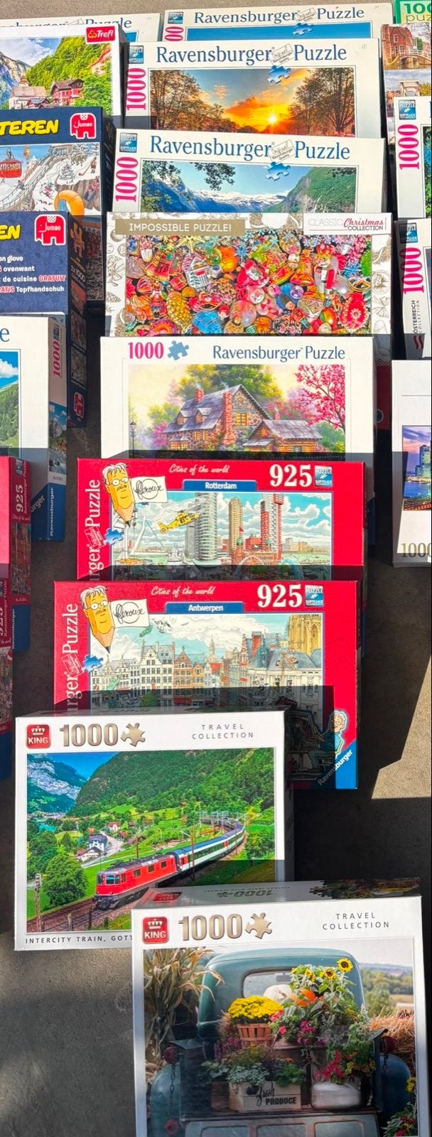 9 diverse puzzels: Ravensburger, King, Cities of the World, Ophalen of Verzenden, 500 t/m 1500 stukjes, Gebruikt, Legpuzzel