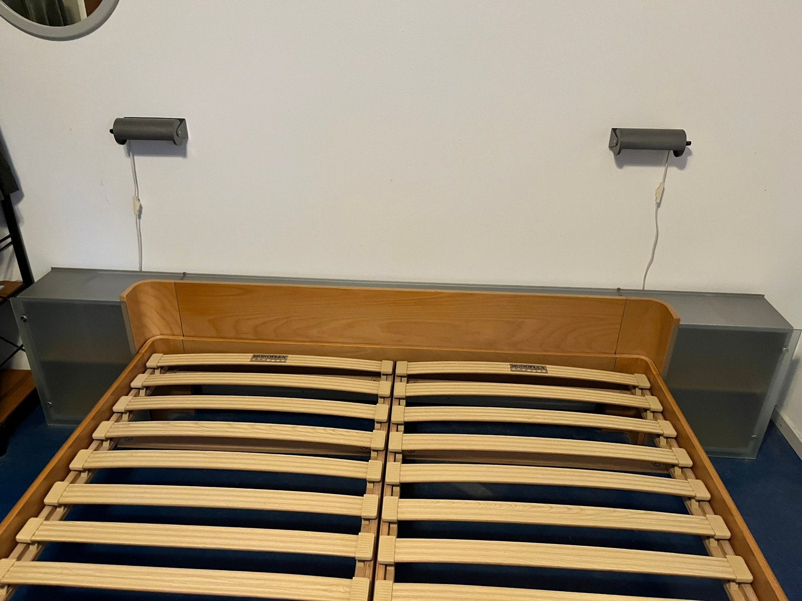 Auping auronde achterwand met nachtkastjes, Huis en Inrichting, Slaapkamer | Nachtkastjes, Ophalen, Zo goed als nieuw, 65 cm of meer