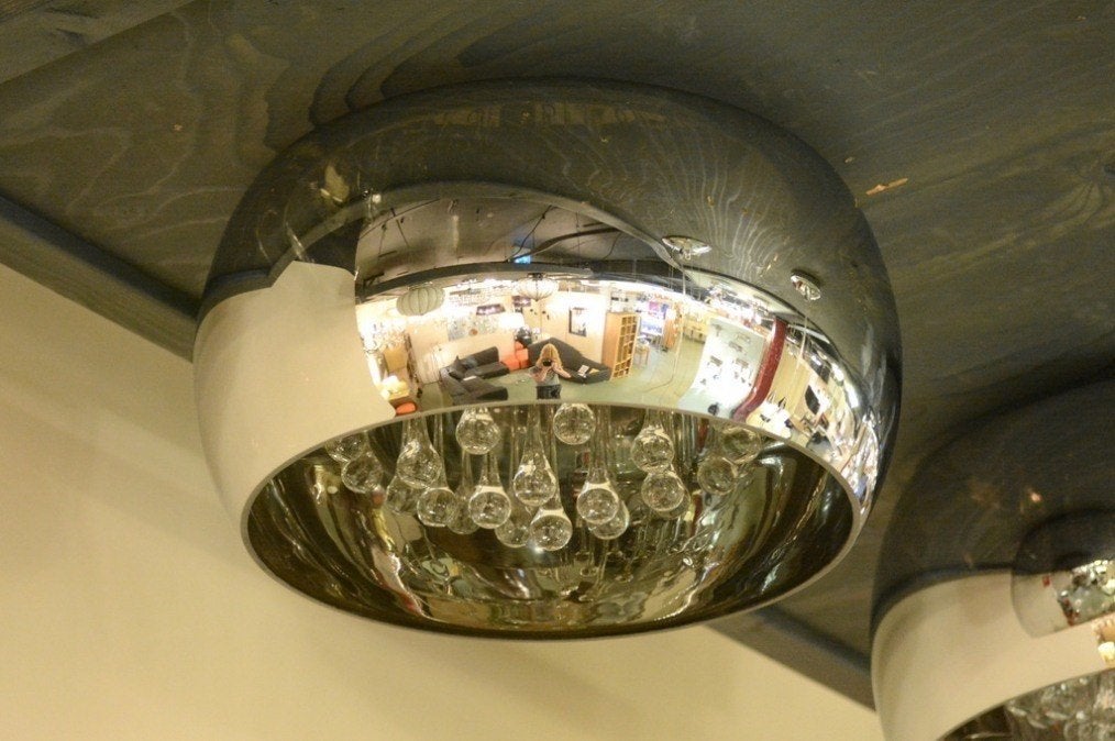Bijzondere LED plafondlamp van spiegelend chroomglas (40cm), Ophalen, Zilver, Gebruikt, LED