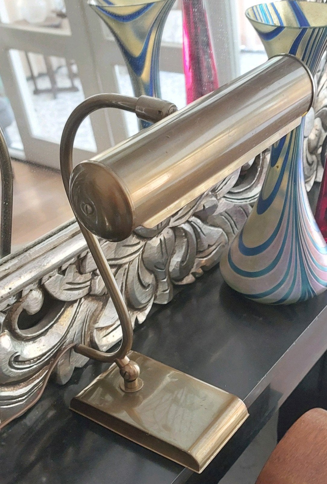 Vintage messing bureaulamp,  verstelbare kap, Antiek en Kunst, Antiek | Lampen, Ophalen of Verzenden