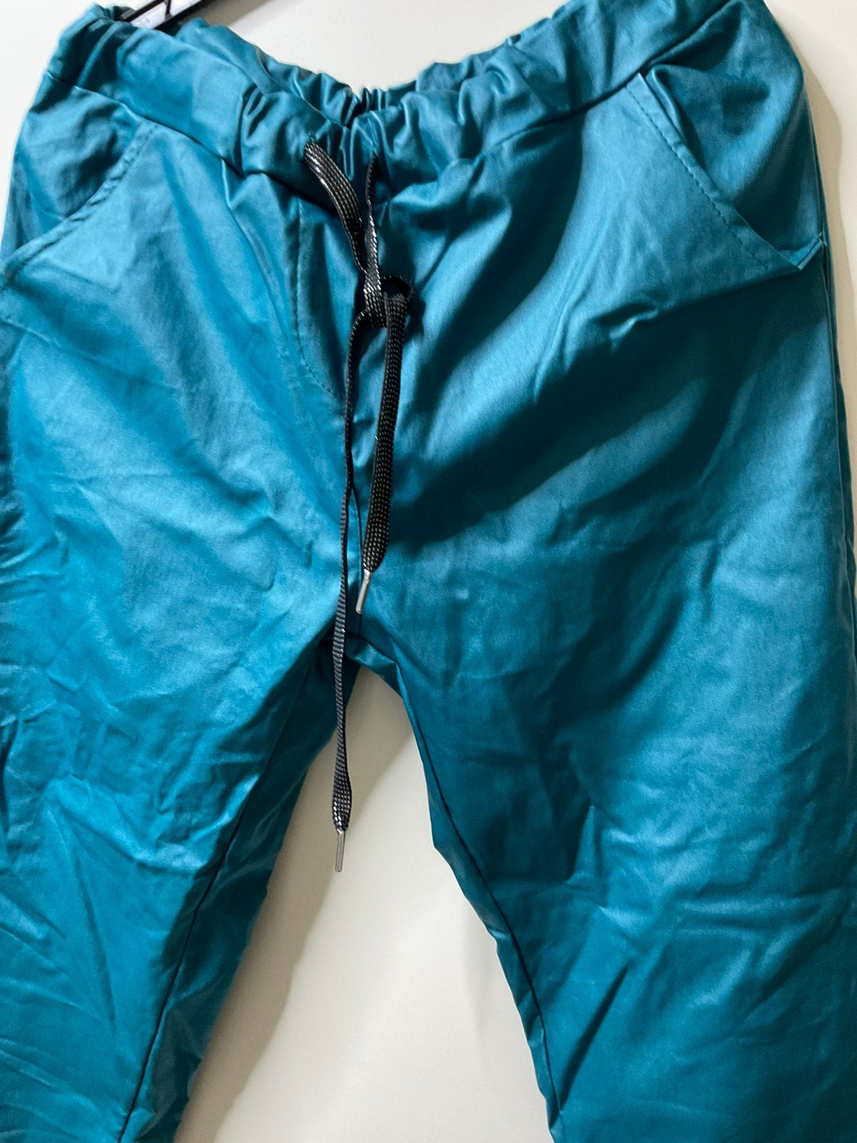 Turquoise broek met trekkoord - Maat 46/48, Blauw, Maat 46/48 (XL) of groter, Ophalen of Verzenden, Zo goed als nieuw