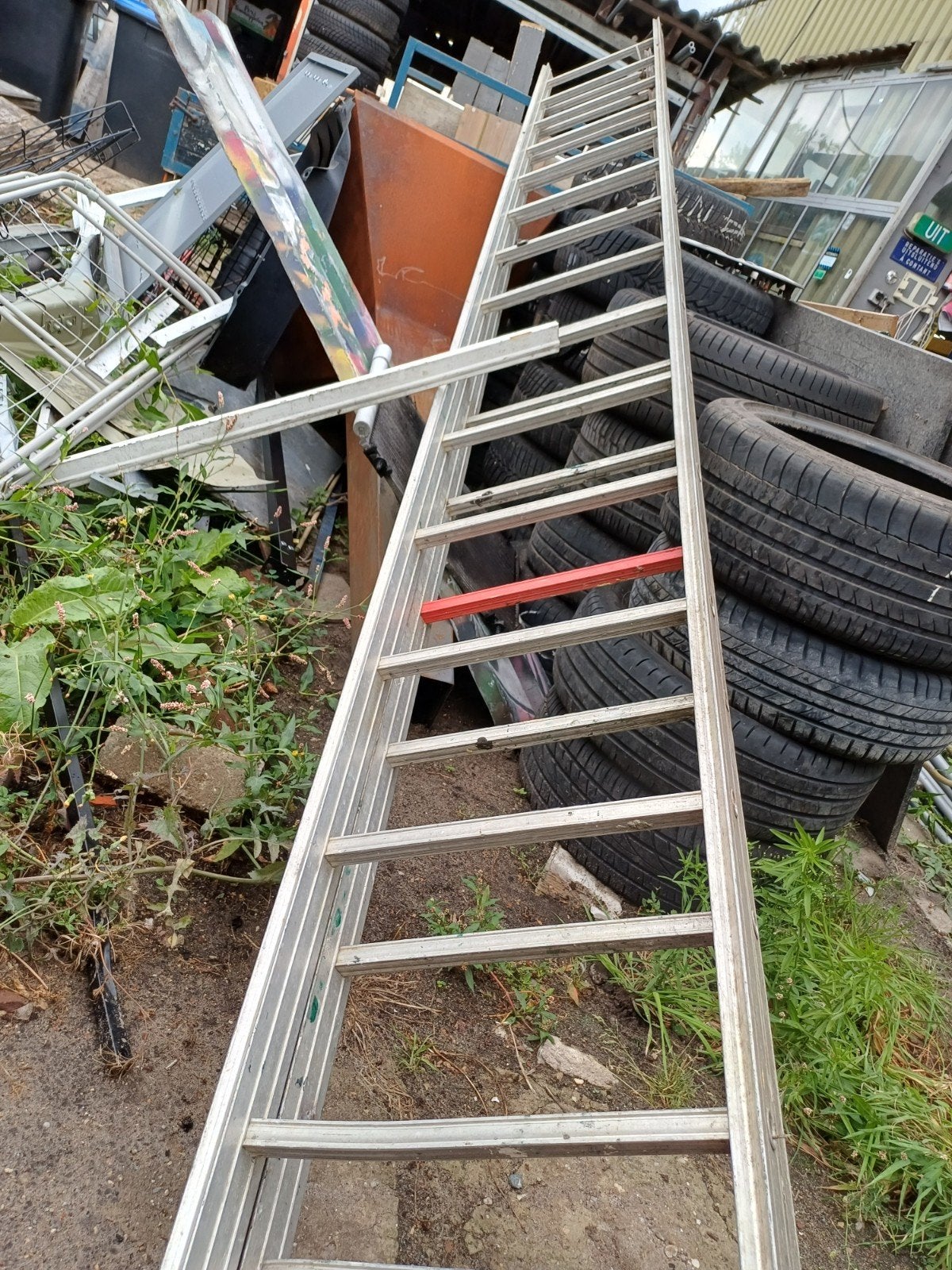 Dubbele aluminium ladder 4 meter, Gebruikt, Ophalen of Verzenden, Ladder, Opvouwbaar of Inschuifbaar