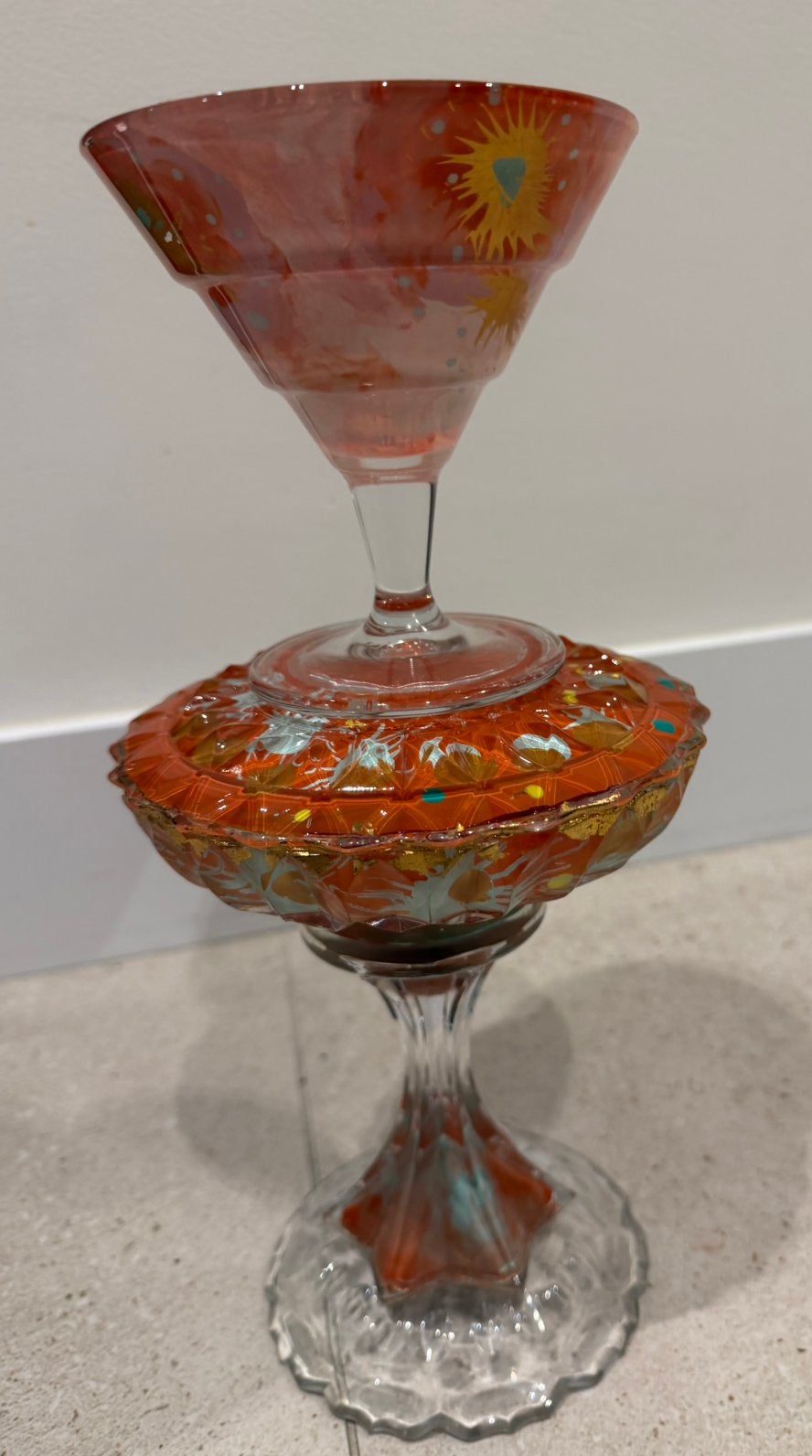 Ans Bakker kandelaar, Ophalen, 32 cm, Oranje, Zo goed als nieuw