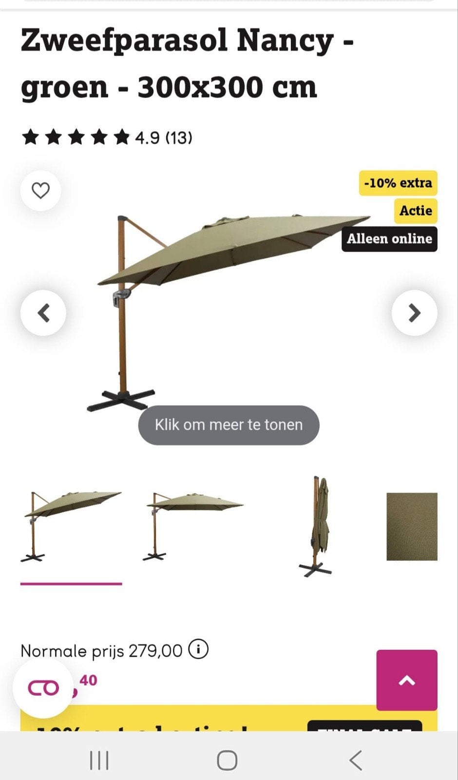 splinternieuwe parasol., Tuin en Terras, Ophalen, Nieuw, 3 tot 4 meter, Zweefparasol
