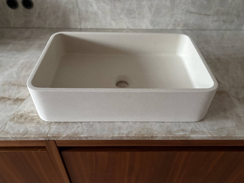 Wastafel van terrazzo in zandkleur, Ophalen, Nieuw, Wastafel