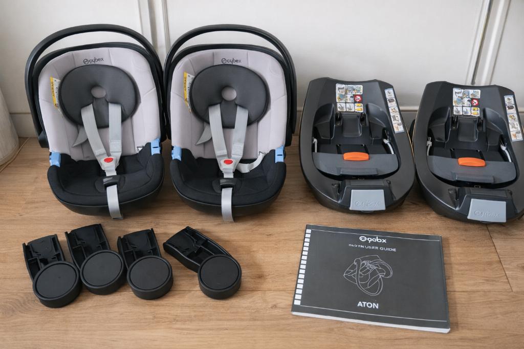 2 Auto stoelen Cybex Aton + 2 isofix + 2 auto adapter, Autogordel, Zo goed als nieuw, 0 t/m 13 kg, Ophalen
