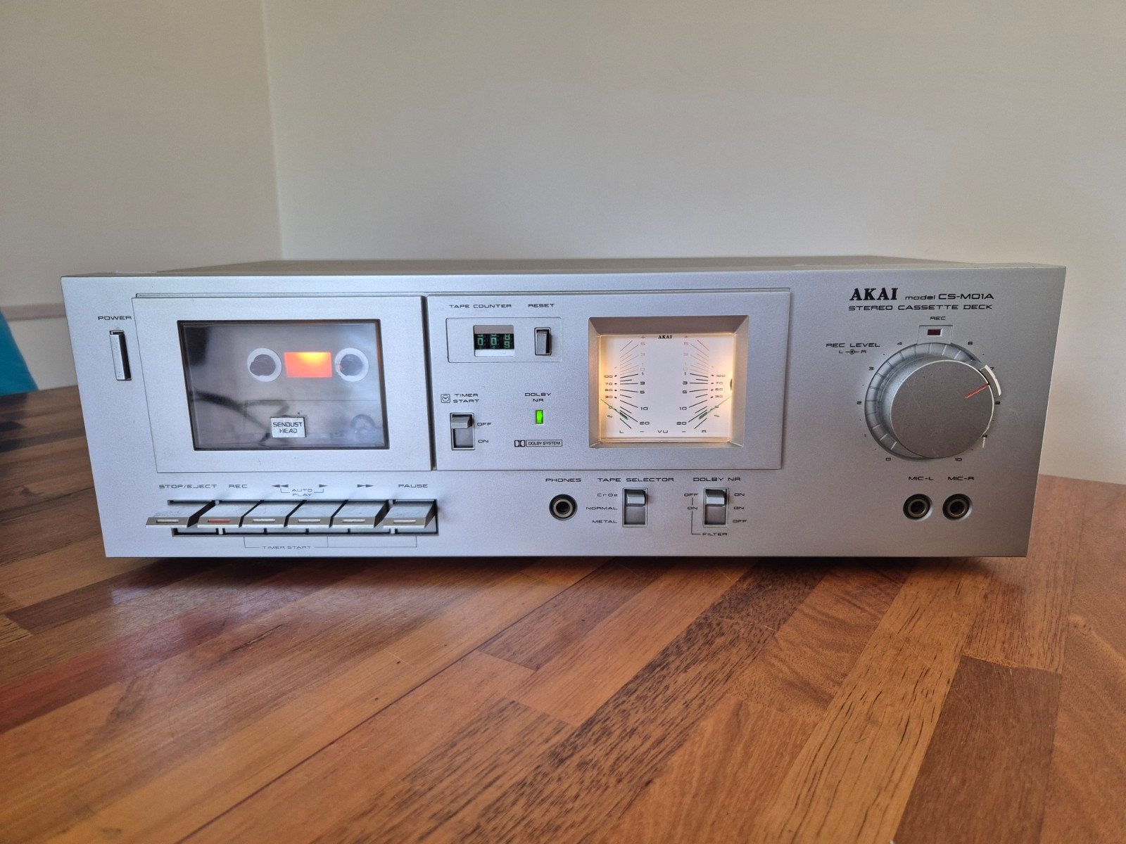 Akai CS-M01A Stereo Cassettedeck - Vintage Hifi, Ophalen of Verzenden, Enkel, Akai, Tiptoetsen