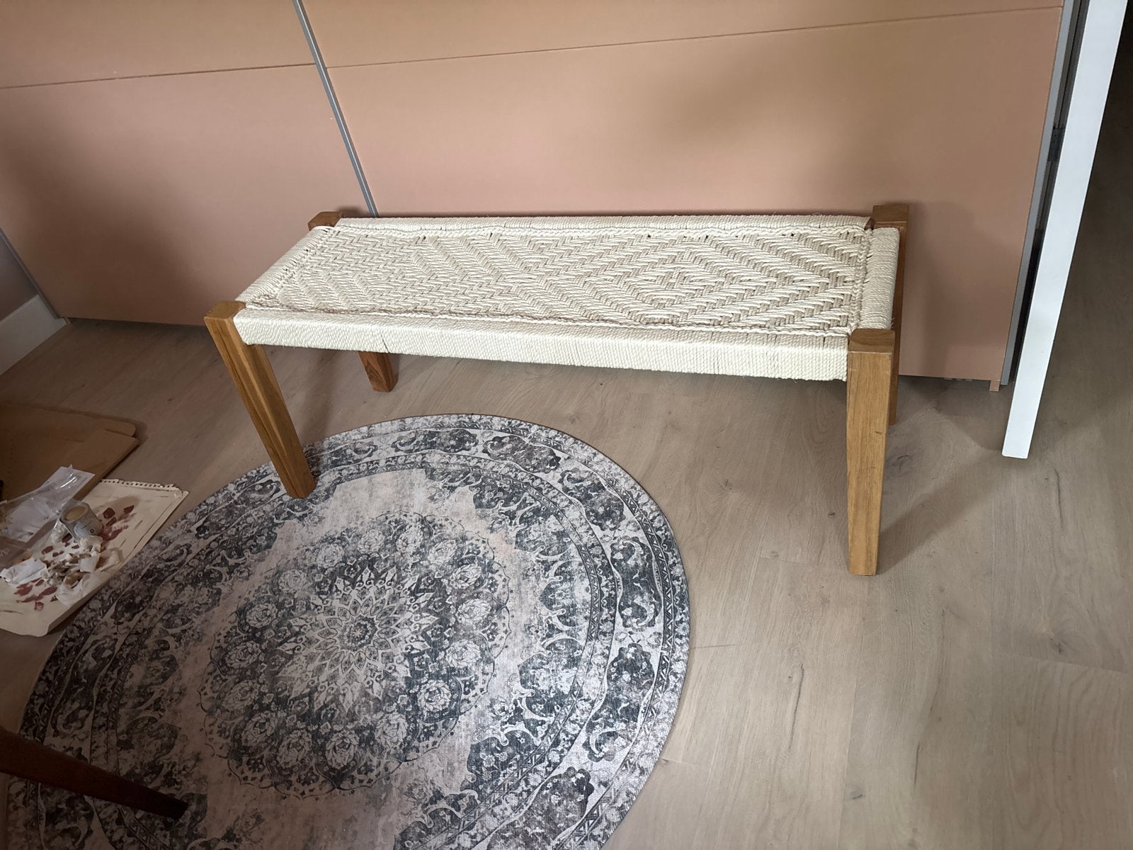 Riviera Maison houten bankje geweven, Ophalen, Overige kleuren, Nieuw, Eén