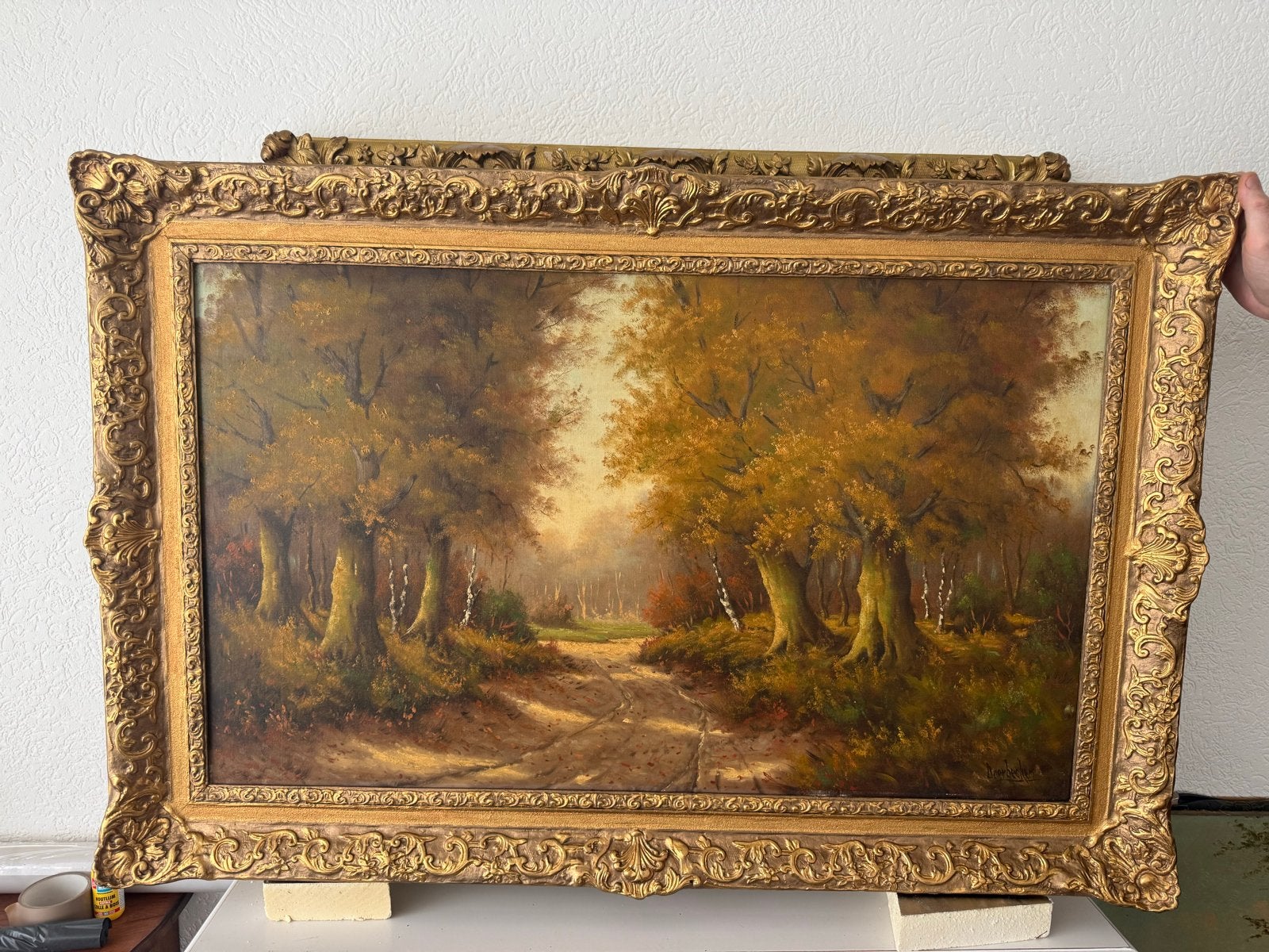 Antiek olieverfschilderij op doek - Bosgezicht, Ophalen, Doek, Landschap, Olieverf