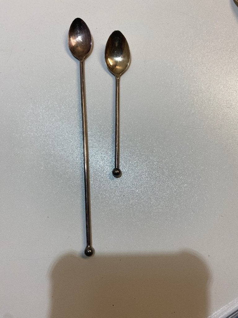 Set van 2 vintage zilveren lepels - 90 gemerkt, Theelepel, Gebruikt, Los bestek, Ophalen of Verzenden