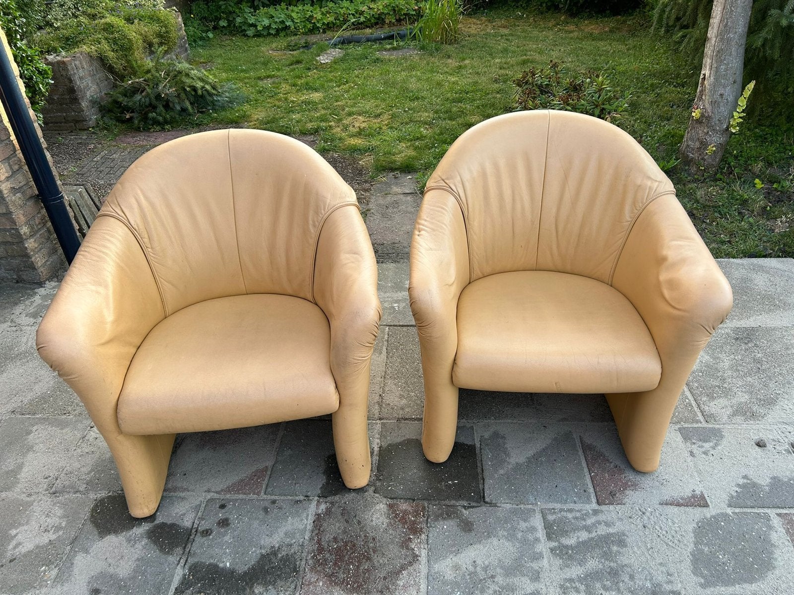 Vintage Leren Fauteuils - Set van 2, Huis en Inrichting, Stoelen, Ophalen, Gebruikt, Twee, Bruin