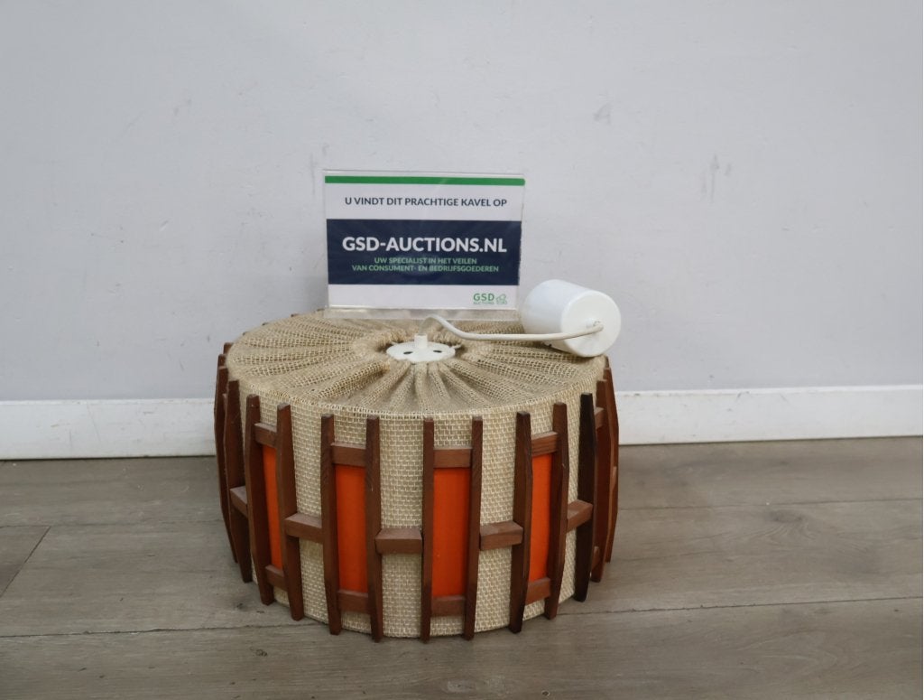 Vintage Scandinavische hanglamp - jute teak, Ophalen of Verzenden, Niet ingevuld, Niet ingevuld, Niet ingevuld