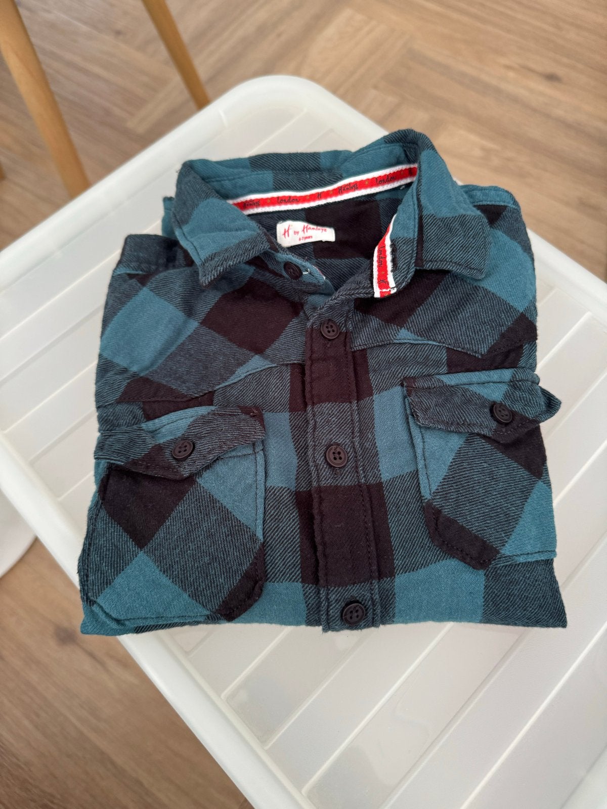 H by Hamleys geruit overhemd met monstertruck print, Verzenden, Zo goed als nieuw, Jongen, Overhemd of Blouse