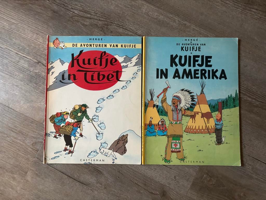 Kuifje in Tibet & Kuifje in Amerika - Hergé (2 stripboeken), Boeken, Kinderboeken | Jeugd | onder 10 jaar, Ophalen, Zo goed als nieuw