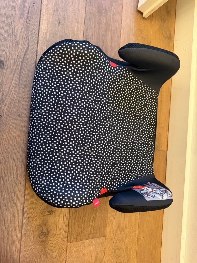 HEMA Auto Opzetzitje 126-150cm - Zwart met stippen, Overige merken, 22 t/m 36 kg, Ophalen of Verzenden, Gebruikt