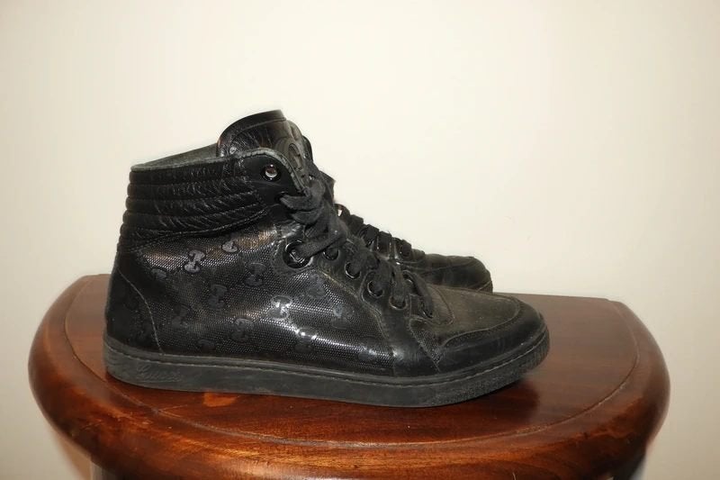 Gucci leren sneakers monogram print enkel hoog grijs 37, Verzenden, Grijs, Gucci, Sneakers of Gympen