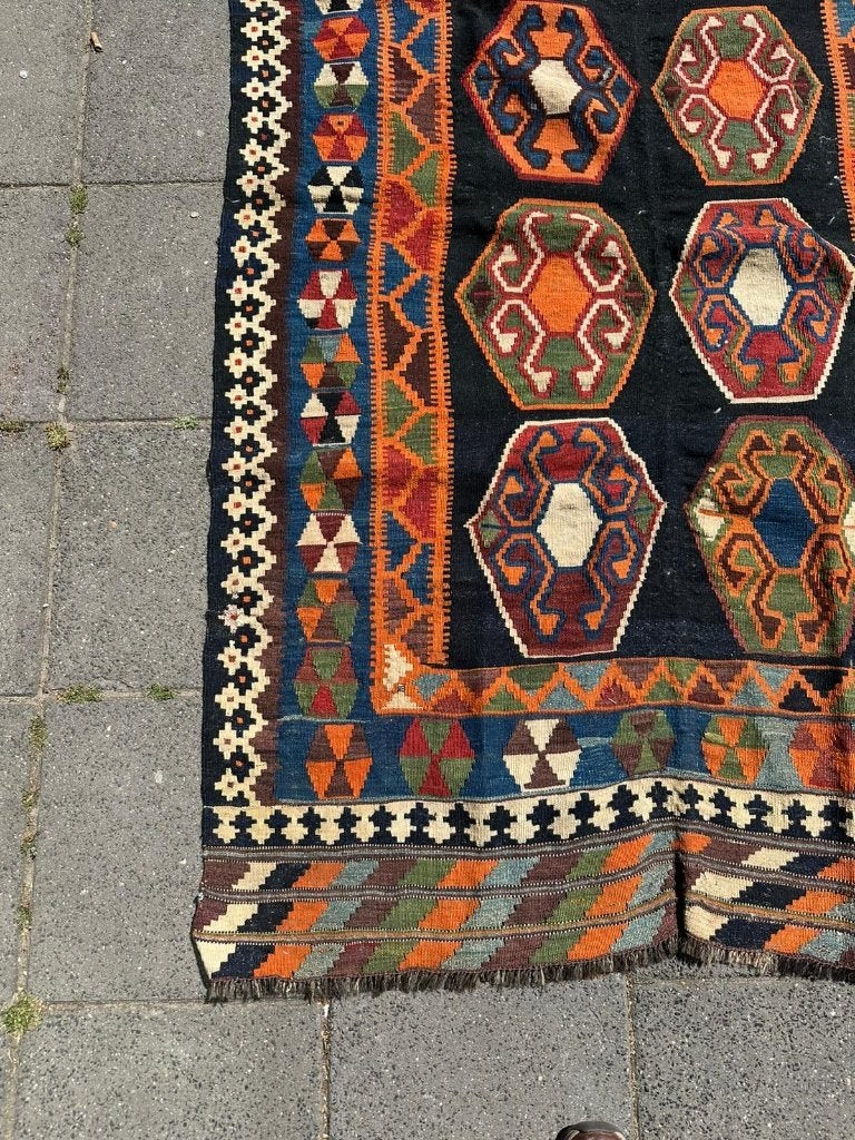 Hand Genopt Kilim Qashqai Perzisch Gelim 232 x 132 cm, Wol, 200 cm of meer, Ophalen of Verzenden, Zo goed als nieuw